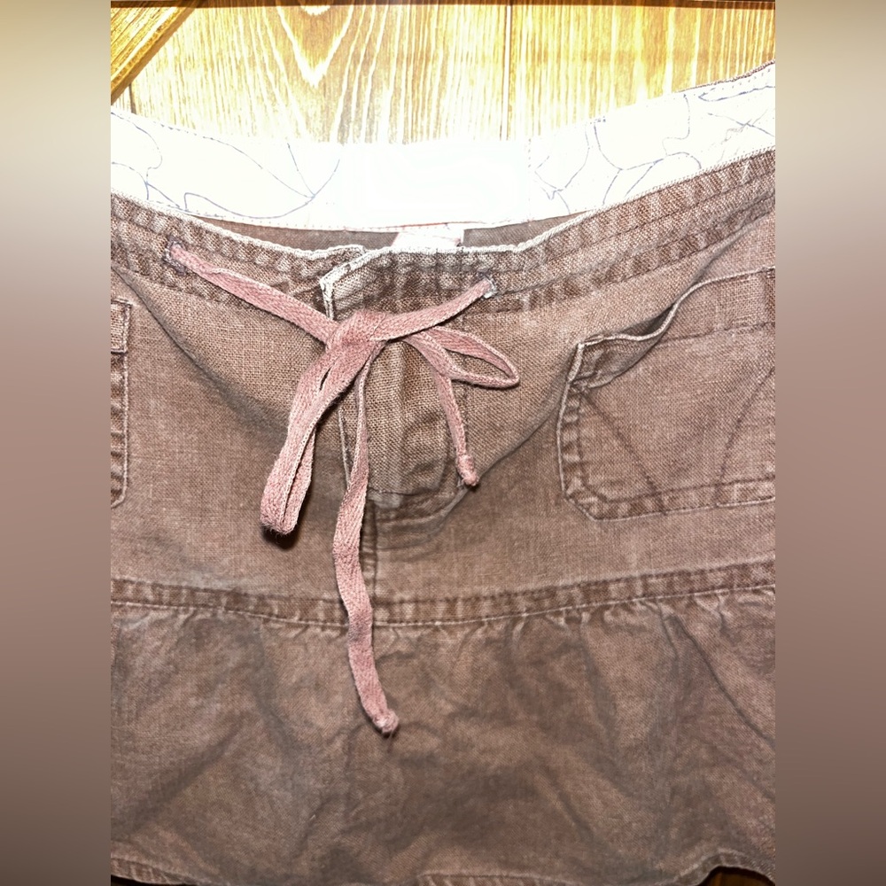 Vintage drawstring Hollister Women's Chocolate Mini Skirt size 1 - Picture 3 of 9